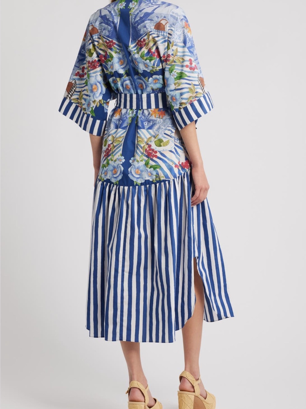 FARM Rio Blue & White Floral-Striped Button Midi Dress fresh scarf print - Picture 2 of 5